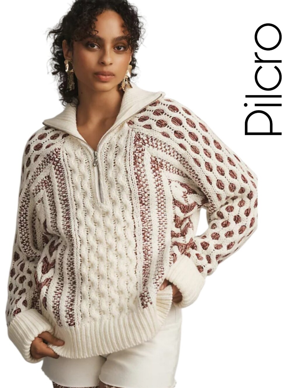 Anthropologie Pilcro Half-Zip Cable Jumper Knit Sweater Small Wool Blend